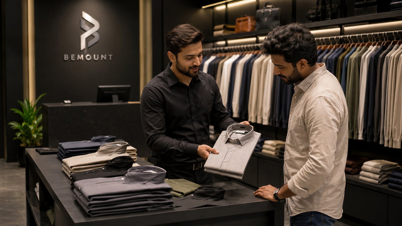 A Bemount store interior with staff serving a customer