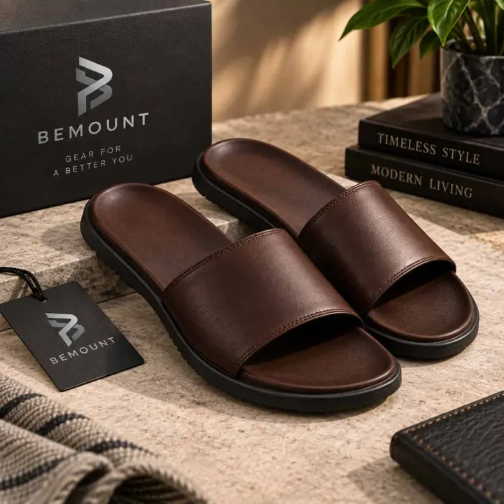 Bemount Harbour Brown Leather Sliders