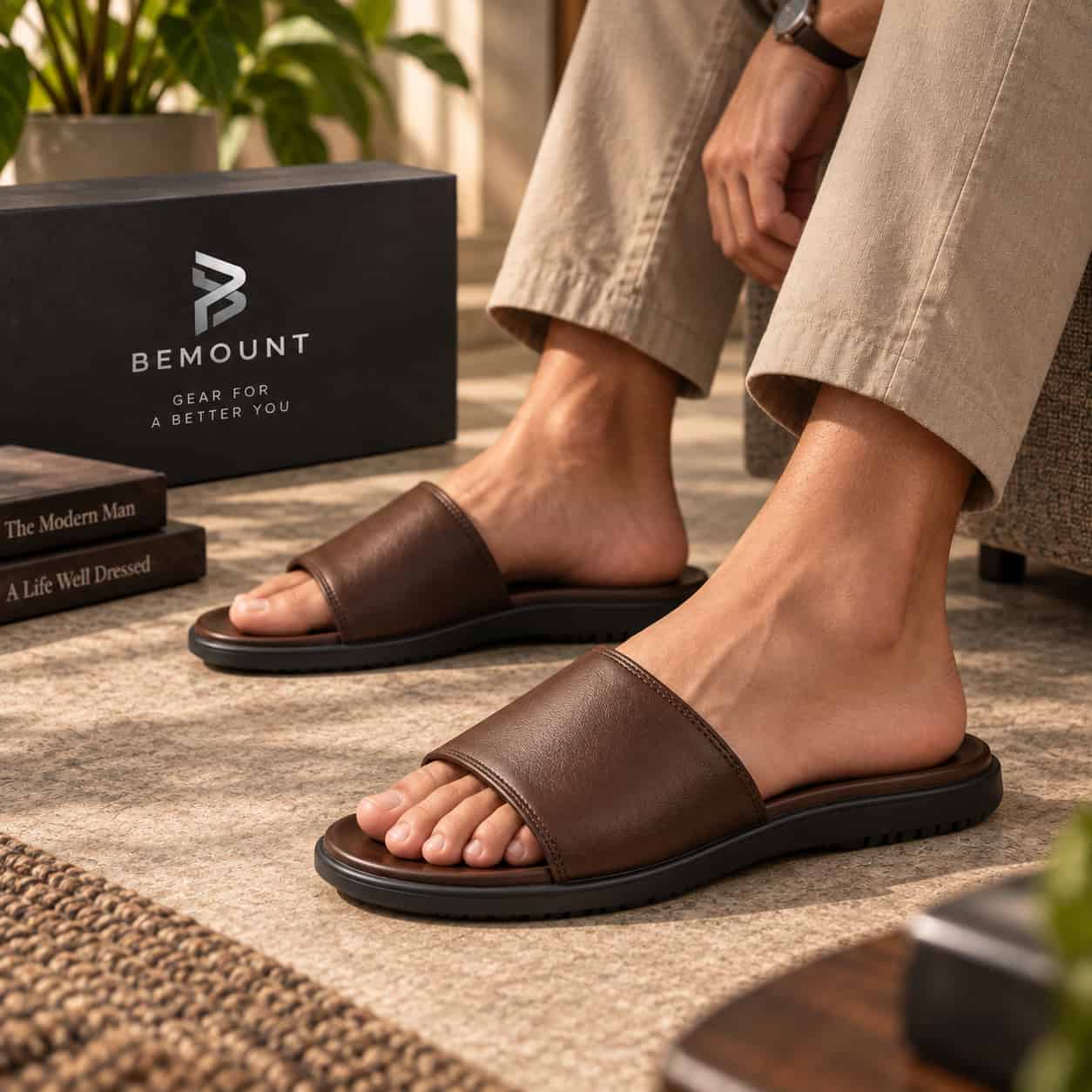 Harbour Brown Leather Sliders view 3