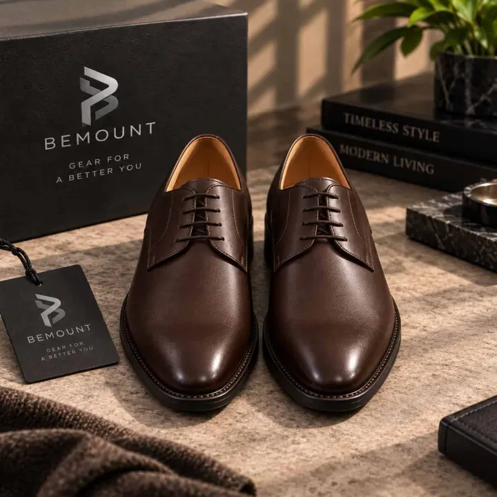 Bemount Rowan Brown Leather Derby Shoes view 3