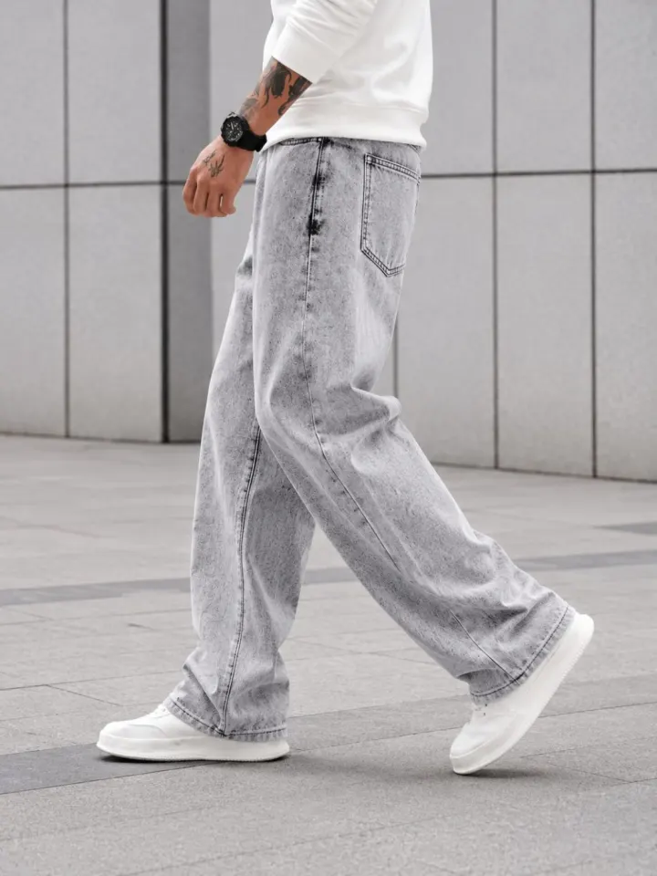 Bemount Bemount 90s Acid Trip Baggy Jeans in Acid Wash Grey, side view
