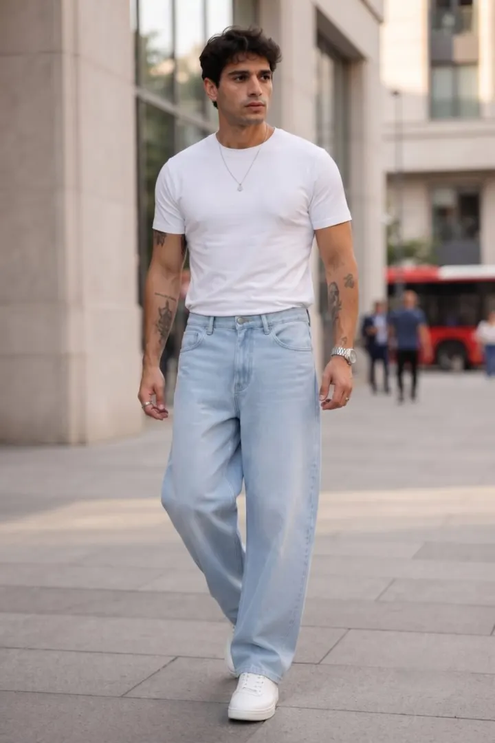 Bemount Bemount 90s Boulevard Baggy Jeans in Light Blue, front view