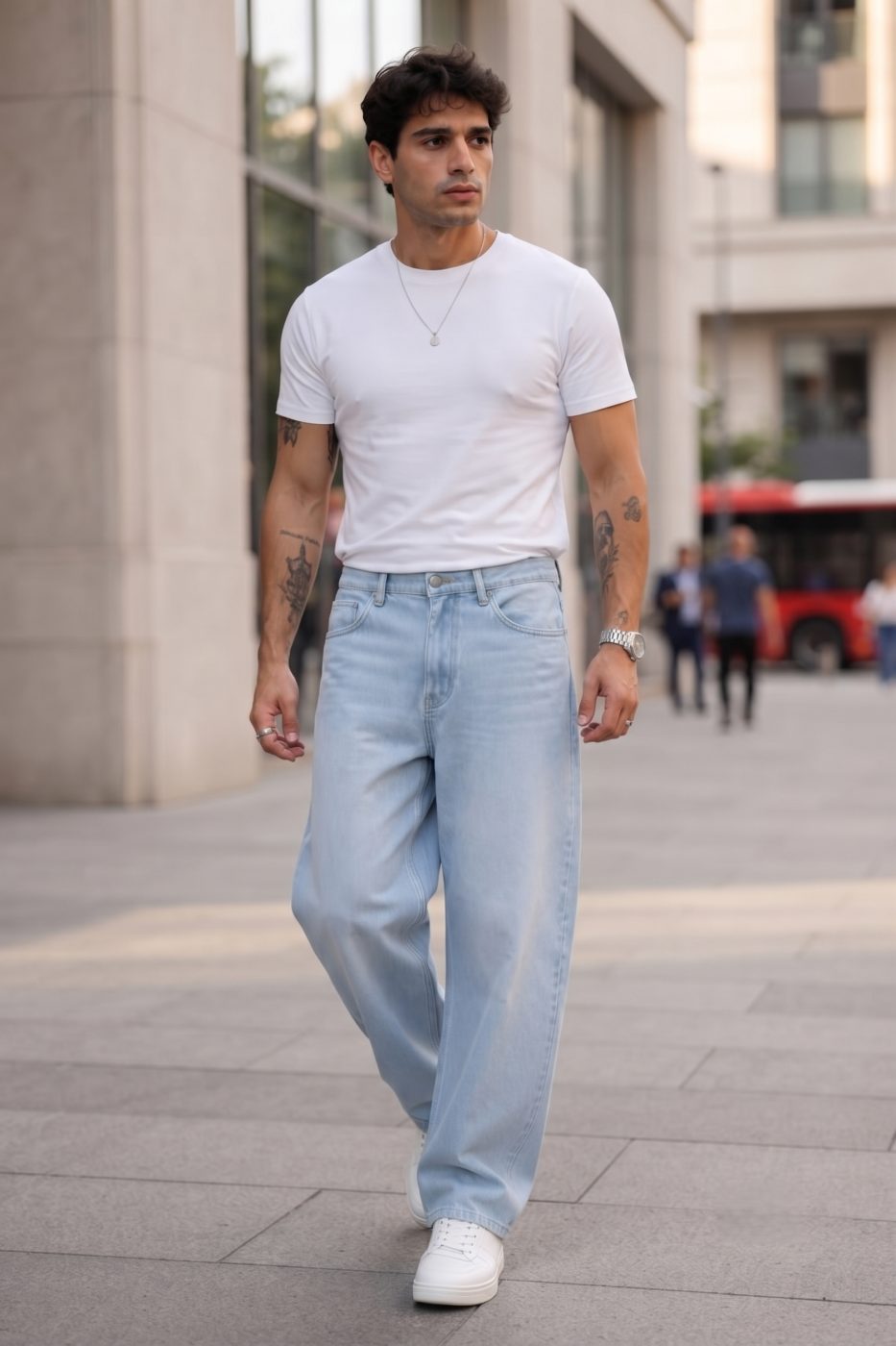 Bemount Bemount 90s Boulevard Baggy Jeans in Light Blue, front view