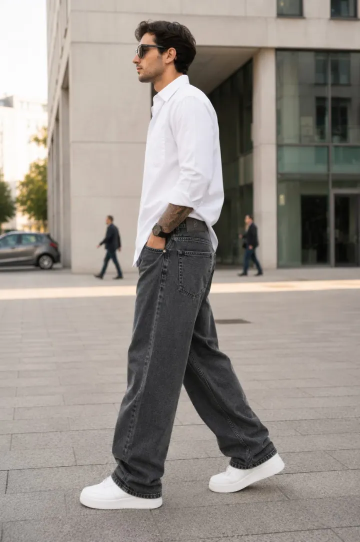 Bemount Bemount 90s Charcoal Core Baggy Jeans in Charcoal Black, side view