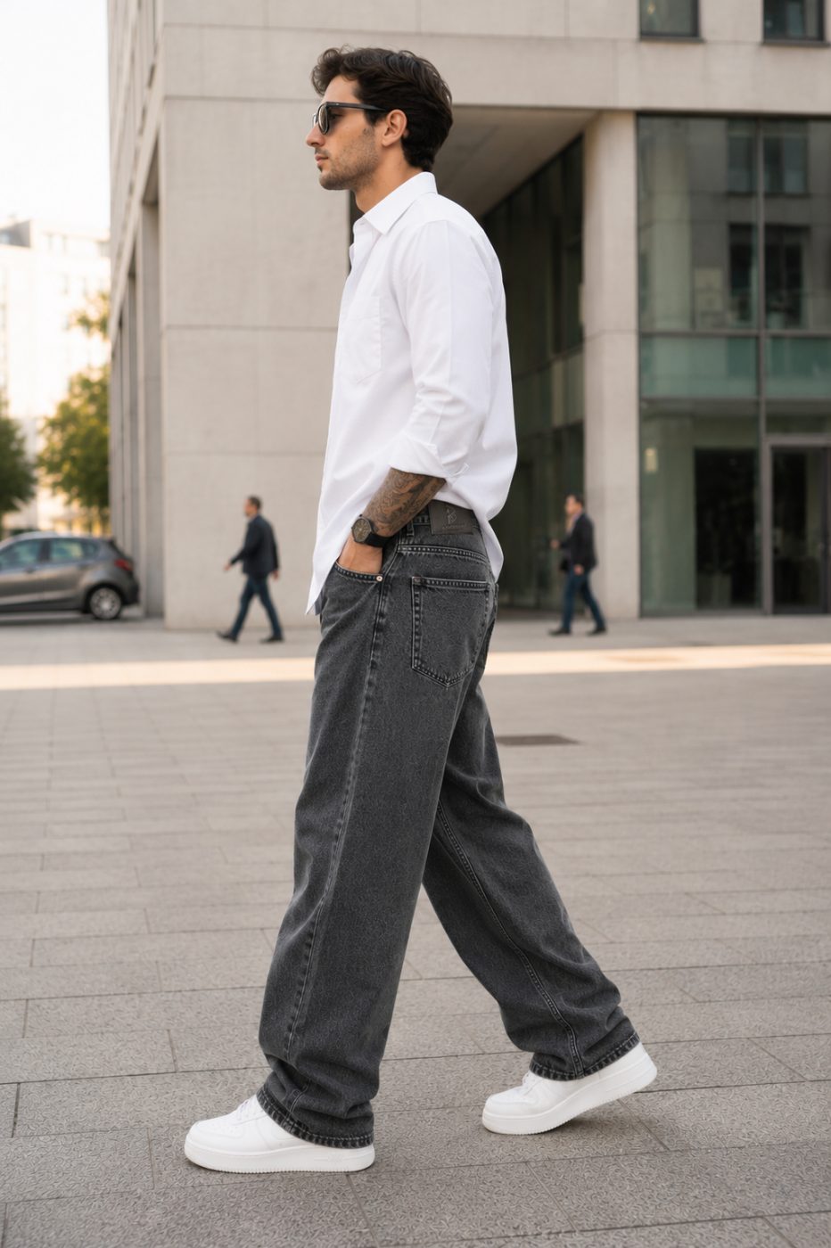 Bemount Bemount 90s Charcoal Core Baggy Jeans in Charcoal Black, side view