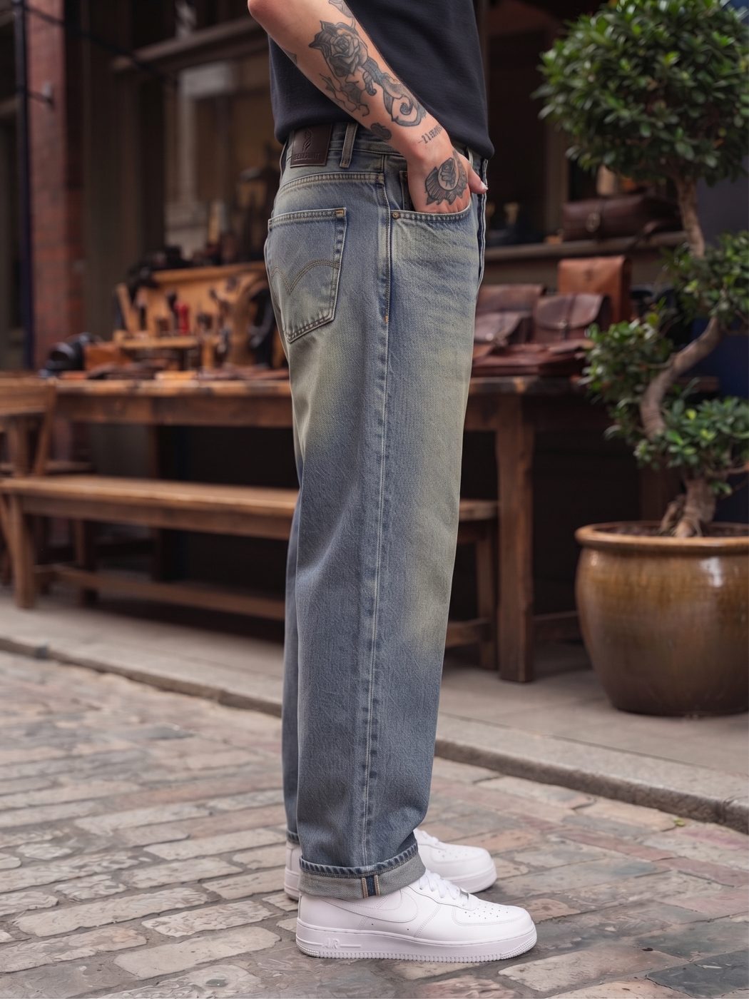 Bemount Bemount 90s Plaza Baggy Jeans in Vintage Tinted Blue, side view