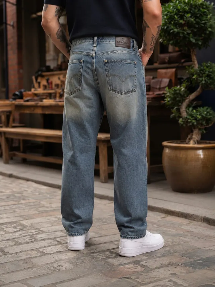 Bemount Bemount 90s Plaza Baggy Jeans in Vintage Tinted Blue, back view