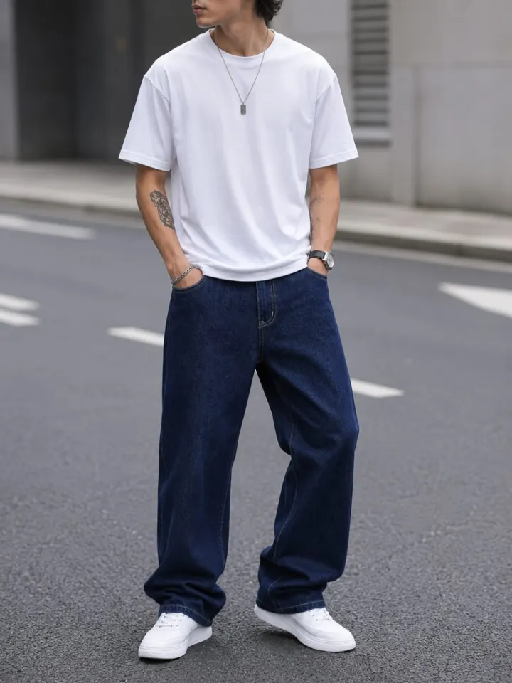 Bemount Bemount Midnight Blue Baggy Jeans in Midnight Blue, front view