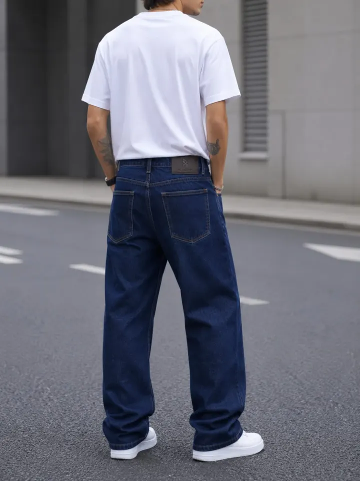 Bemount Bemount Midnight Blue Baggy Jeans in Midnight Blue, back view