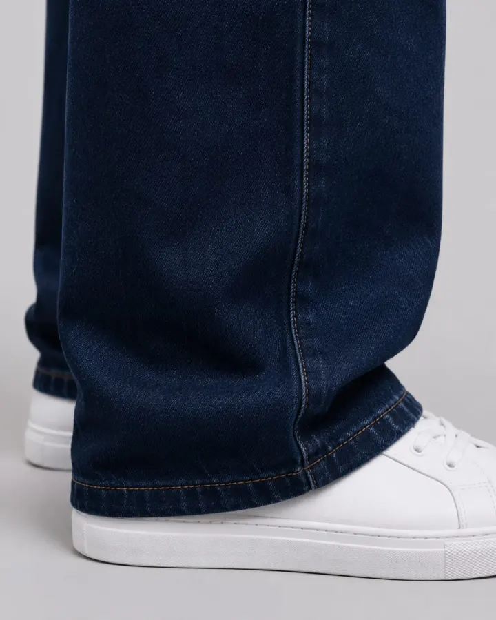 Bemount Bemount Midnight Blue Baggy Jeans in Midnight Blue, hem view