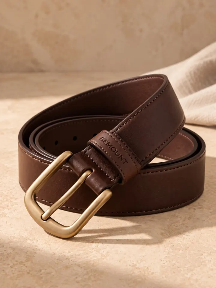 Bemount Bemount Heritage Leather Belt, Chocolate Brown in Chocolate Brown, coiled, with buckle