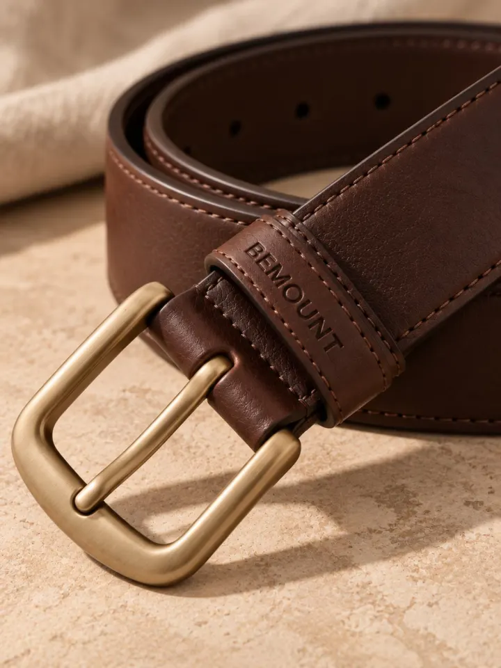 Bemount Bemount Heritage Leather Belt, Chocolate Brown in Chocolate Brown, buckle close-up