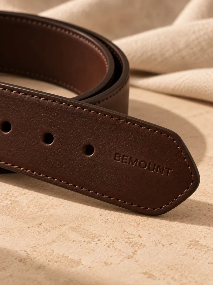 Bemount Bemount Heritage Leather Belt, Chocolate Brown in Chocolate Brown, tip with BEMOUNT emboss