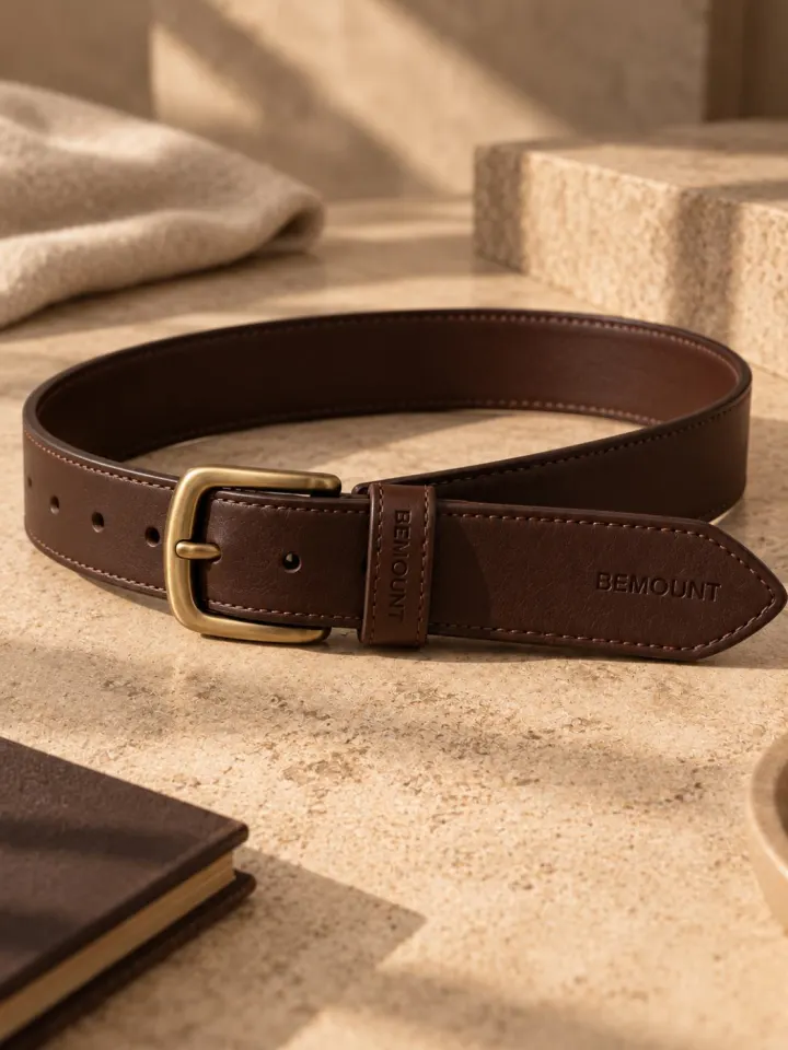 Bemount Bemount Heritage Leather Belt, Chocolate Brown in Chocolate Brown, full length