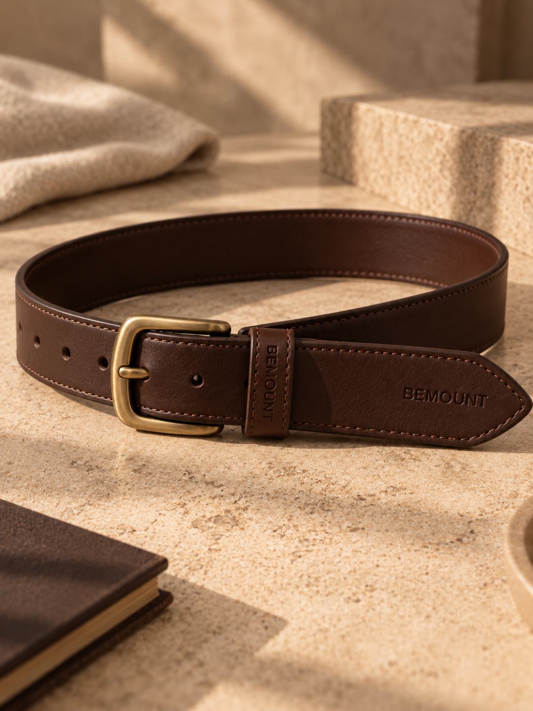 Bemount Bemount Heritage Leather Belt, Chocolate Brown in Chocolate Brown, full length