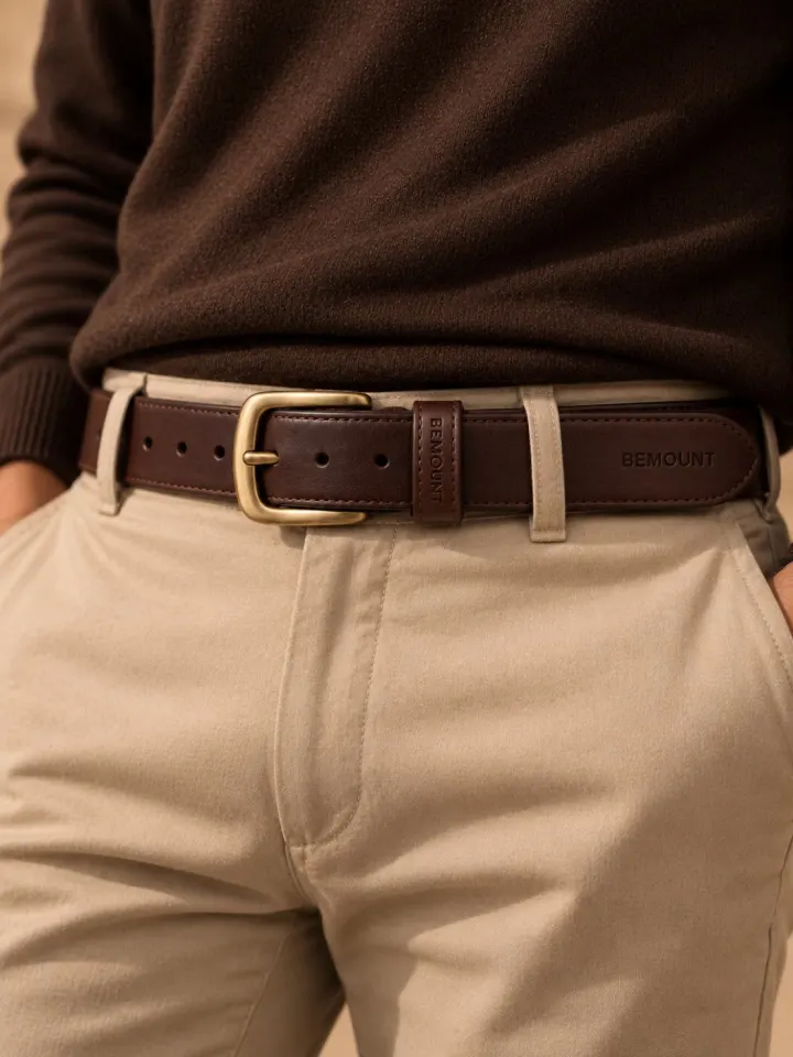Bemount Bemount Heritage Leather Belt, Chocolate Brown in Chocolate Brown, worn