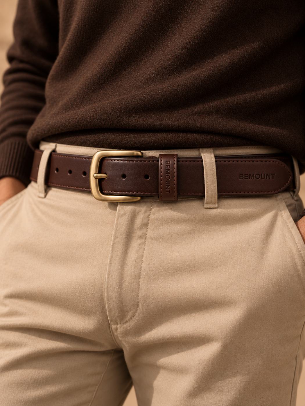 Bemount Bemount Heritage Leather Belt, Chocolate Brown in Chocolate Brown, worn