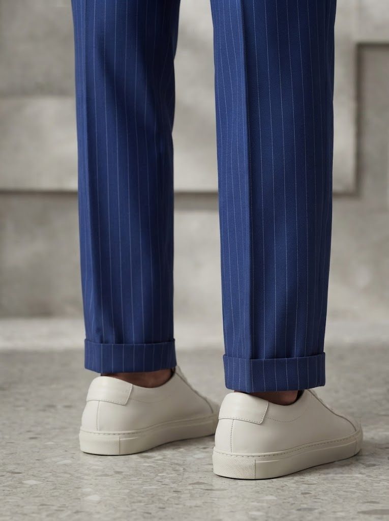 Cobalt Blue Pinstripe Chino, hem view