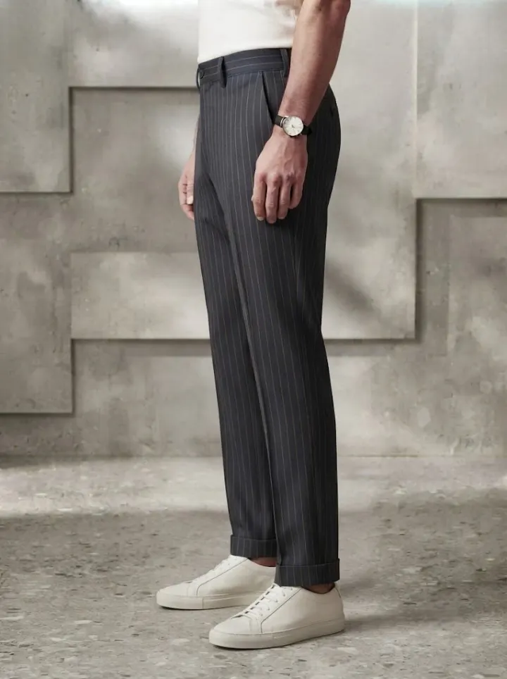 Bemount Deep Charcoal Pinstripe Chino, side view