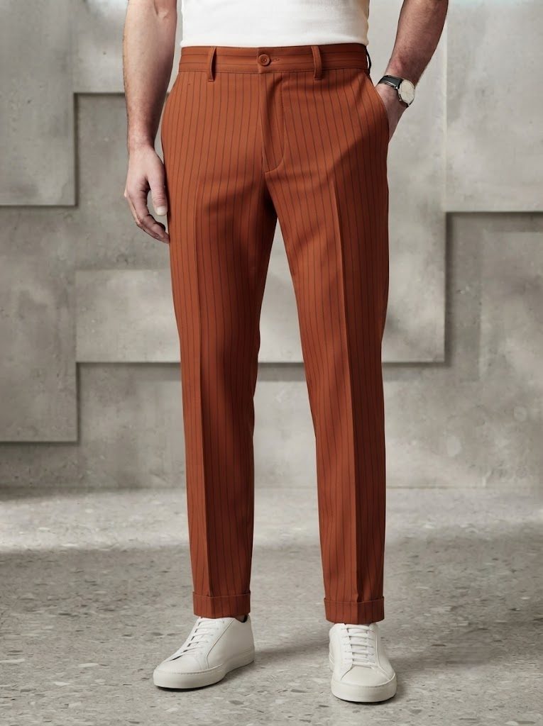 Earthy Rust Pinstripe Chino, front view