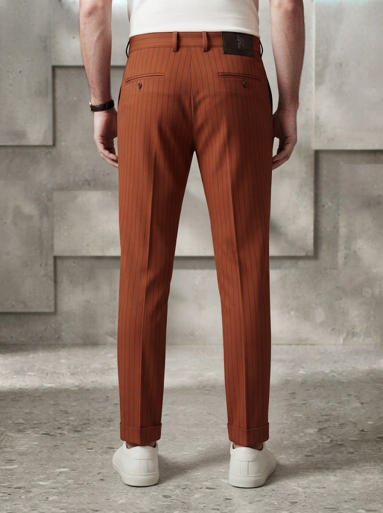 Earthy Rust Pinstripe Chino, back view