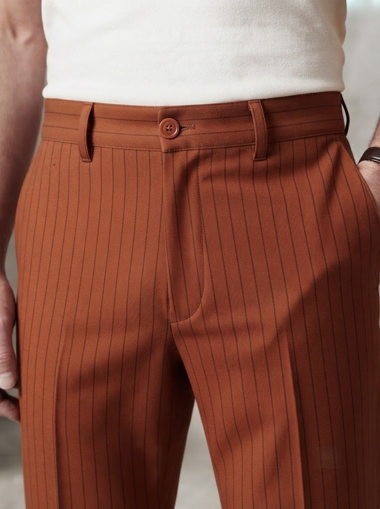 Earthy Rust Pinstripe Chino, waist view