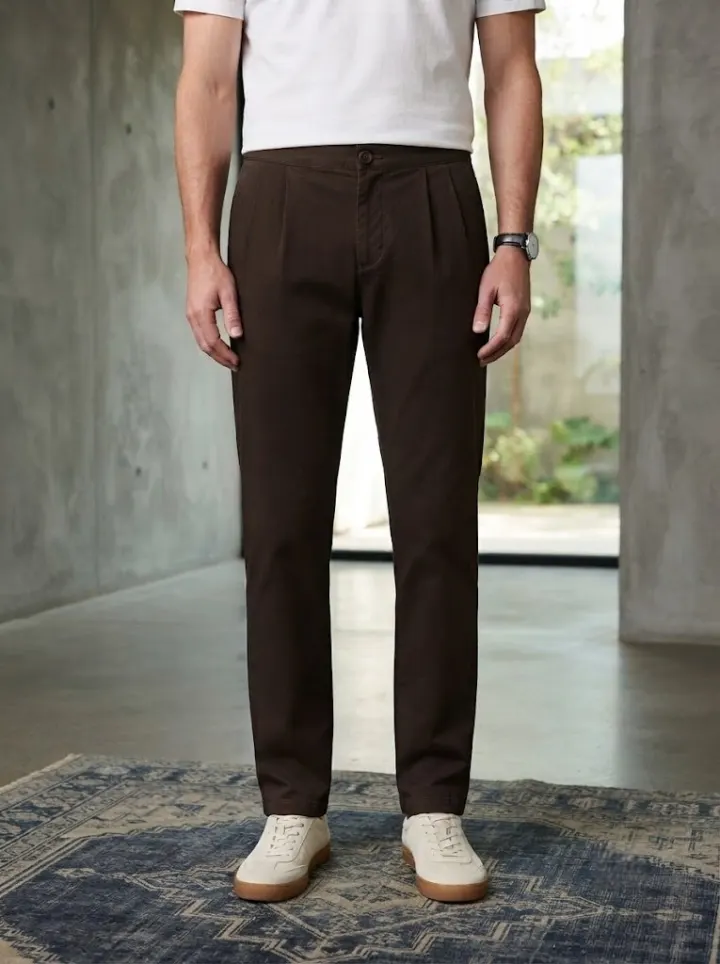 Bemount Pleated Dark Brown Chino, front view