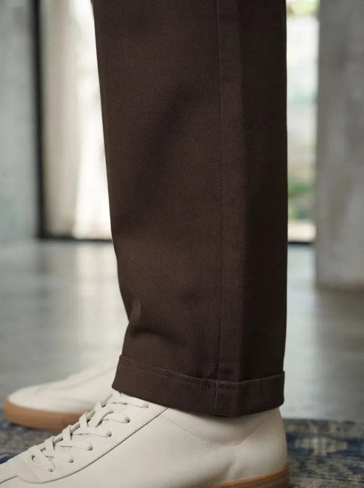 Bemount Pleated Dark Brown Chino, hem view