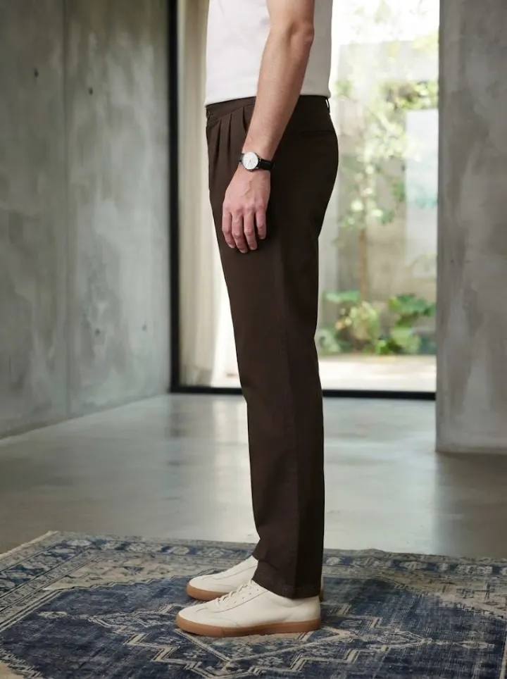 Bemount Pleated Dark Brown Chino, side view