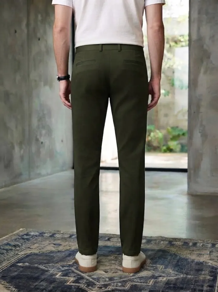 Bemount Pleated Deep Olive Chino, back view