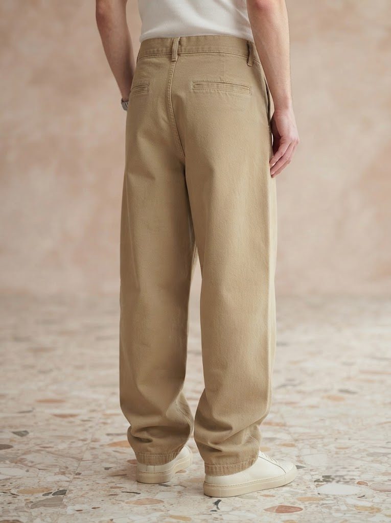 Wide-Leg Chino, Washed Khaki, side back view