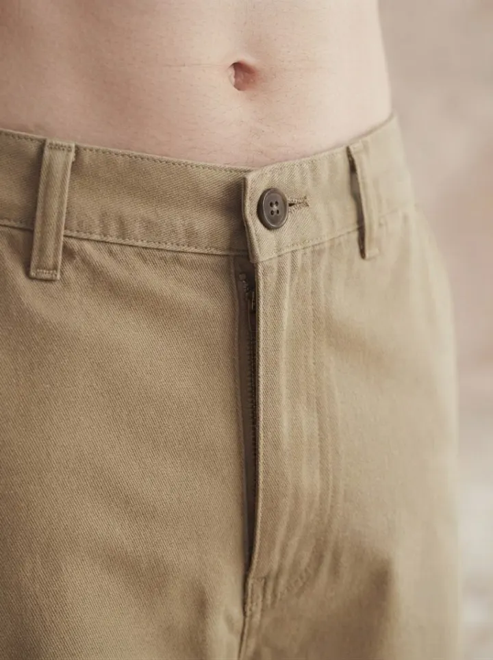 Bemount Wide-Leg Chino, Washed Khaki, waist view