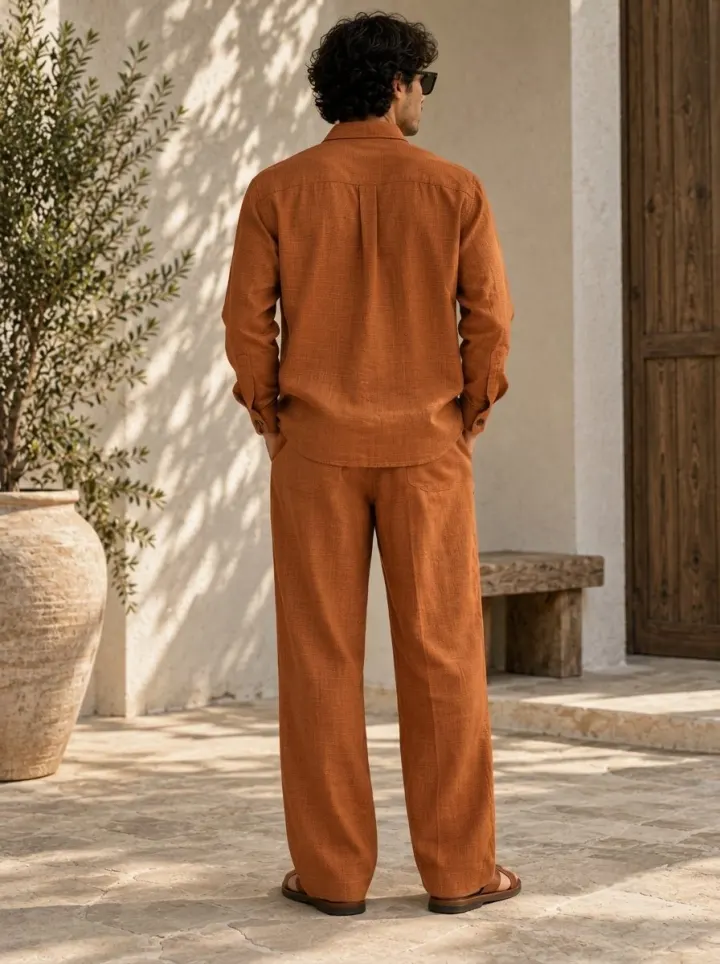 Bemount Bemount Aurelio Linen Co-ord Set in Burnt Rust, back view