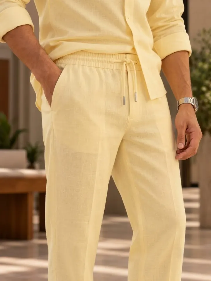 Bemount Bemount Buttercream Linen Co-ord Set in Buttercream, drawstring waist