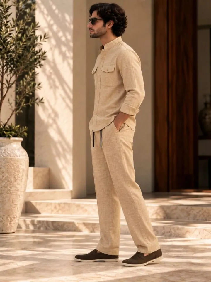Bemount Bemount Sahil Linen Co-ord Set in Sand, side view