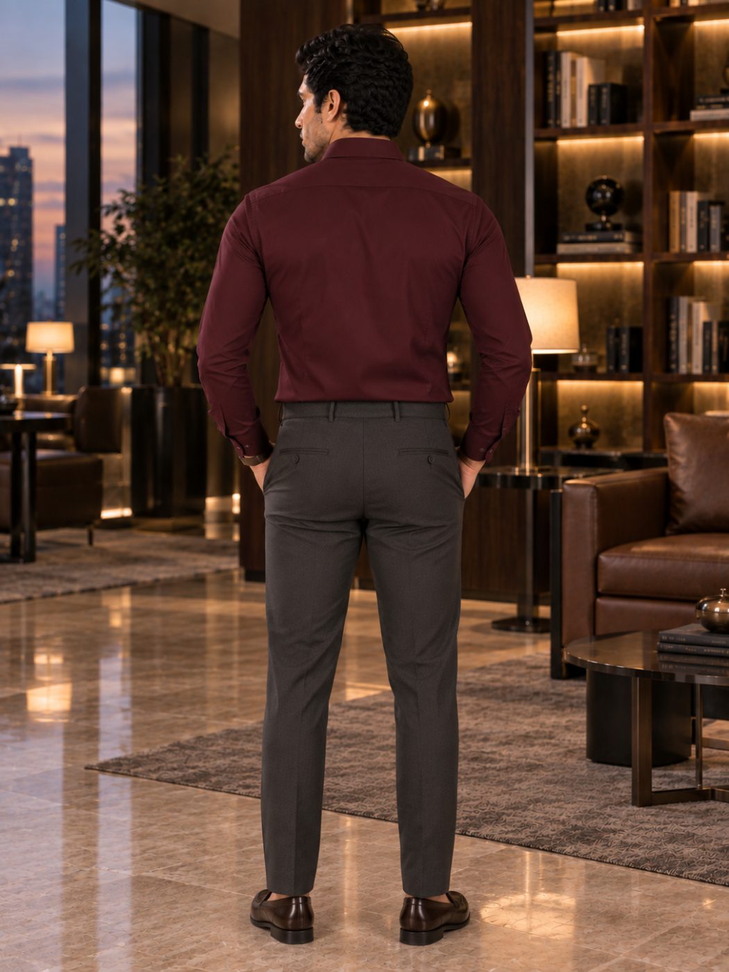 Bemount Bemount Deep Burgundy Poplin Shirt in Deep Burgundy, back view
