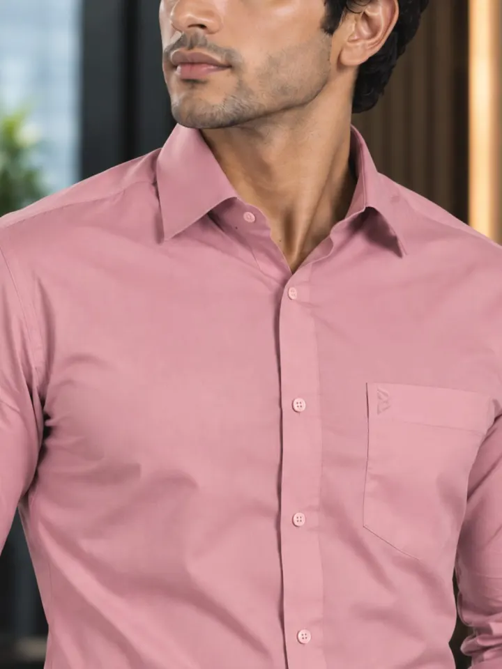 Bemount Bemount Dusty Rose Poplin Shirt in Dusty Rose, closeup view