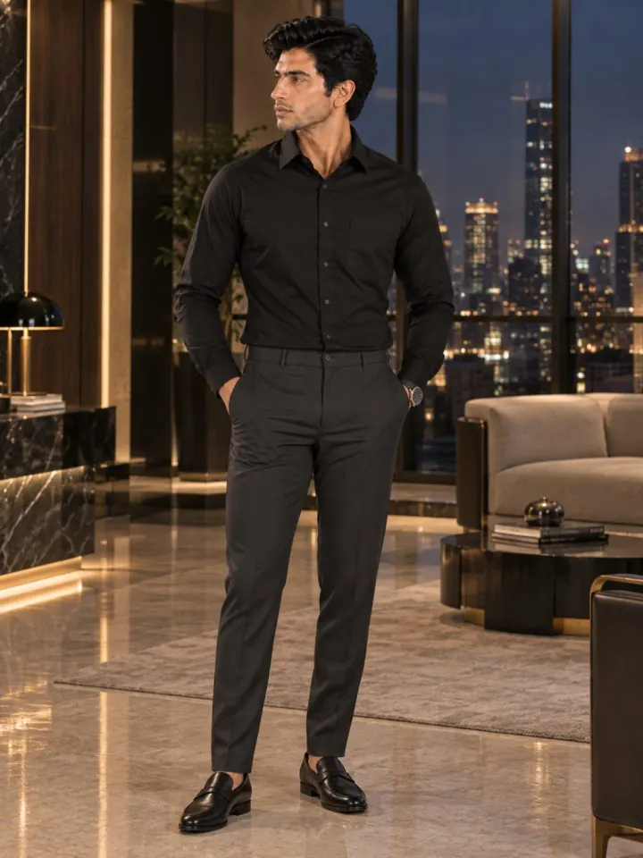 Bemount Bemount Premium Black Poplin Shirt in Black, front view