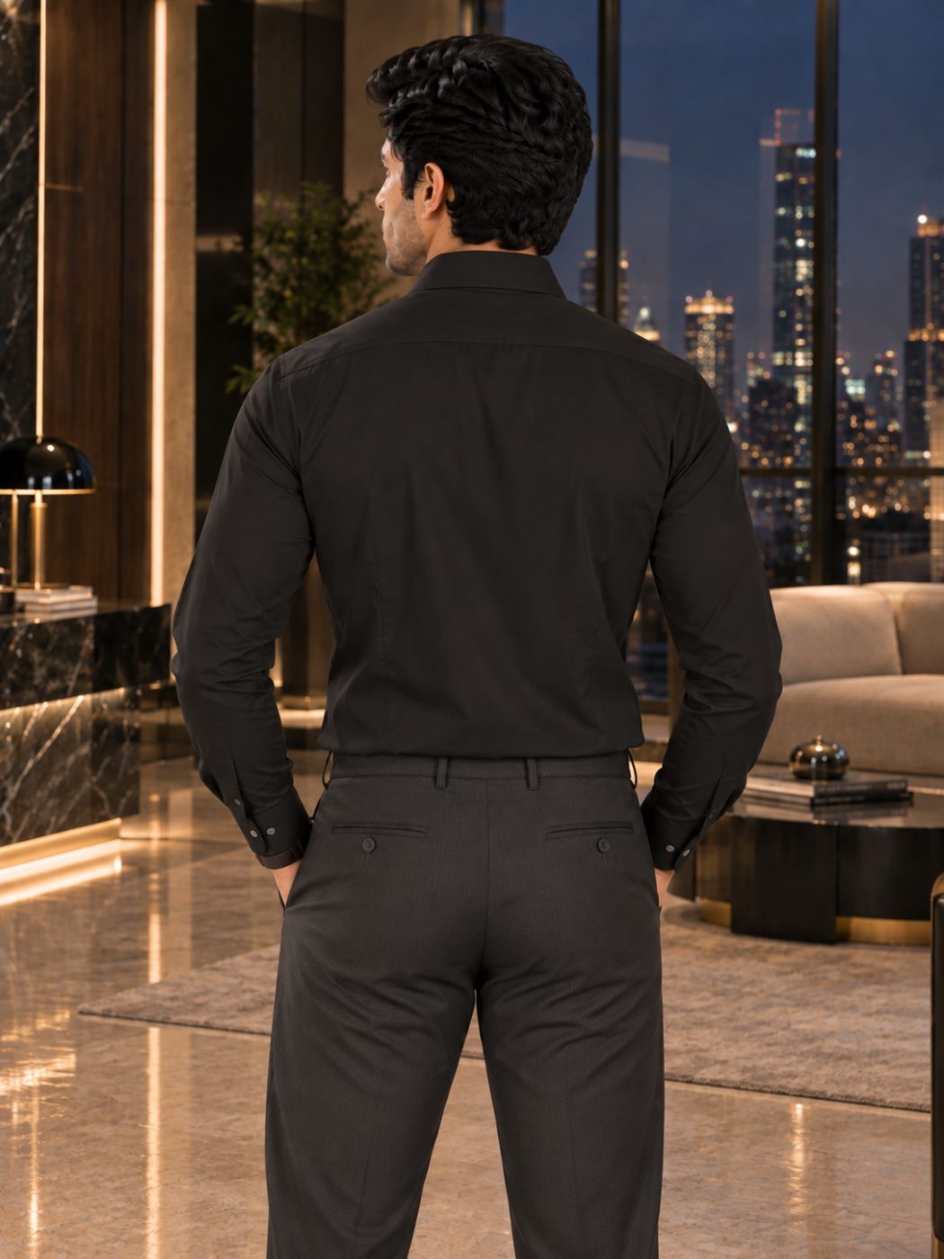 Bemount Bemount Premium Black Poplin Shirt in Black, back view