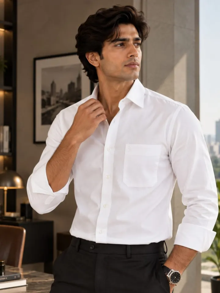 Bemount Bemount Signature White Poplin Shirt in White, front view