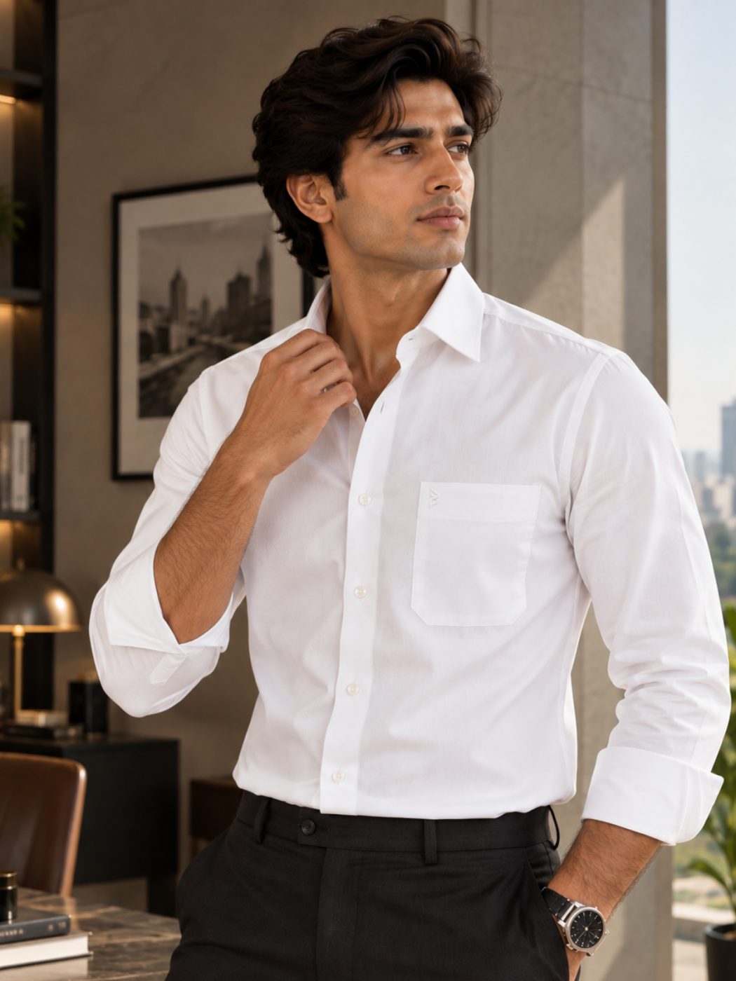 Bemount Bemount Signature White Poplin Shirt in White, front view