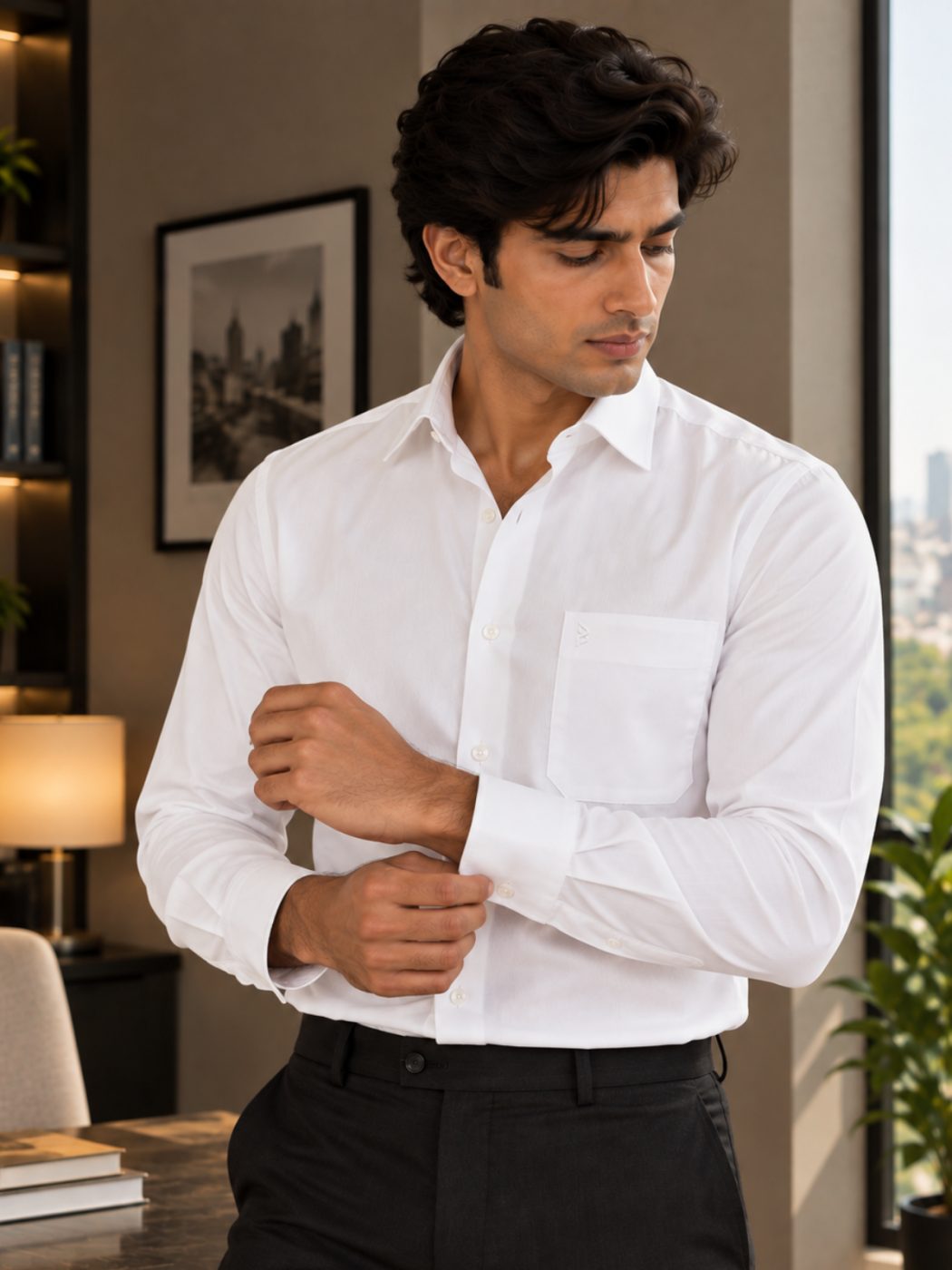 Bemount Bemount Signature White Poplin Shirt in White, side front view