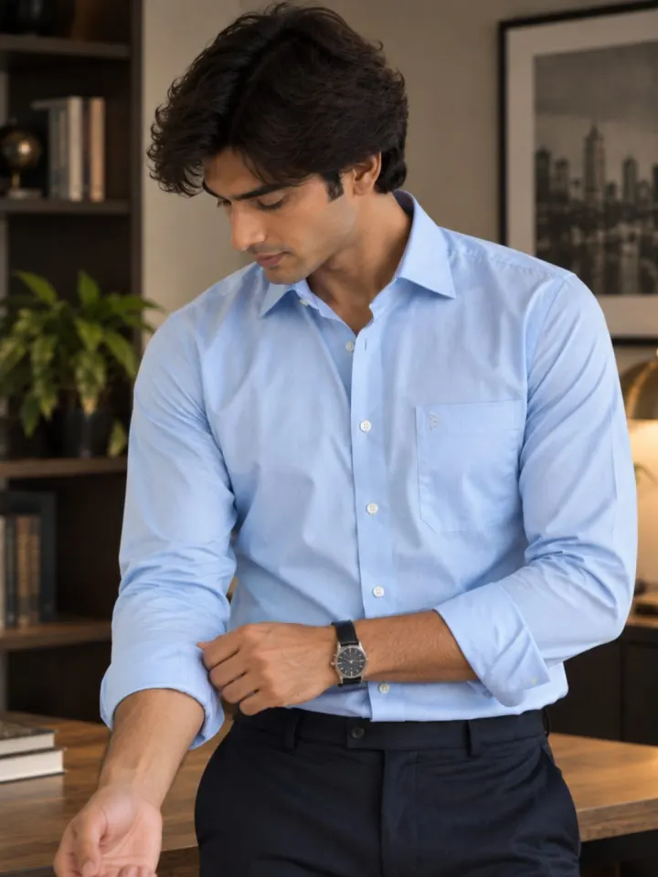 Bemount Bemount Sky Blue Poplin Shirt in Sky Blue, front view