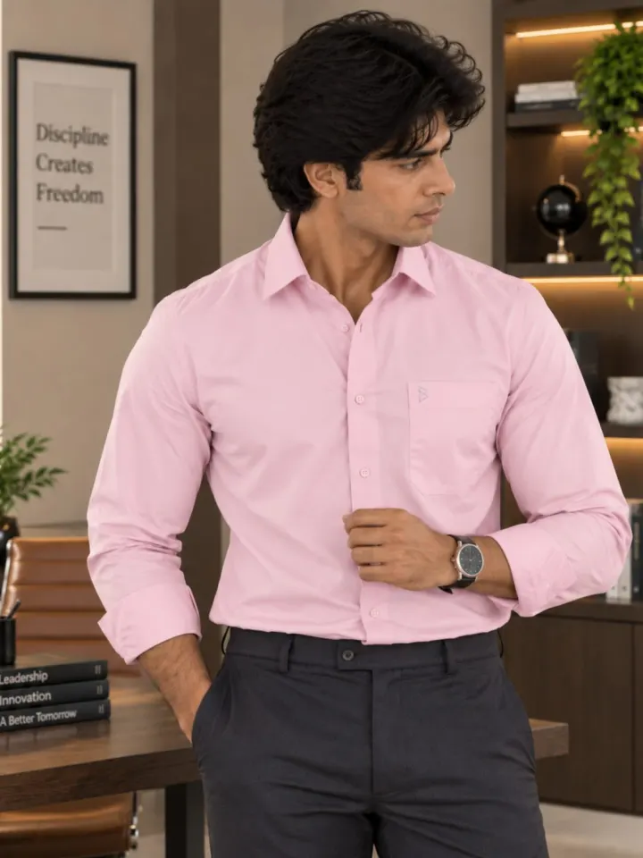 Bemount Bemount Soft Blush Pink Poplin Shirt in Soft Blush Pink, front view
