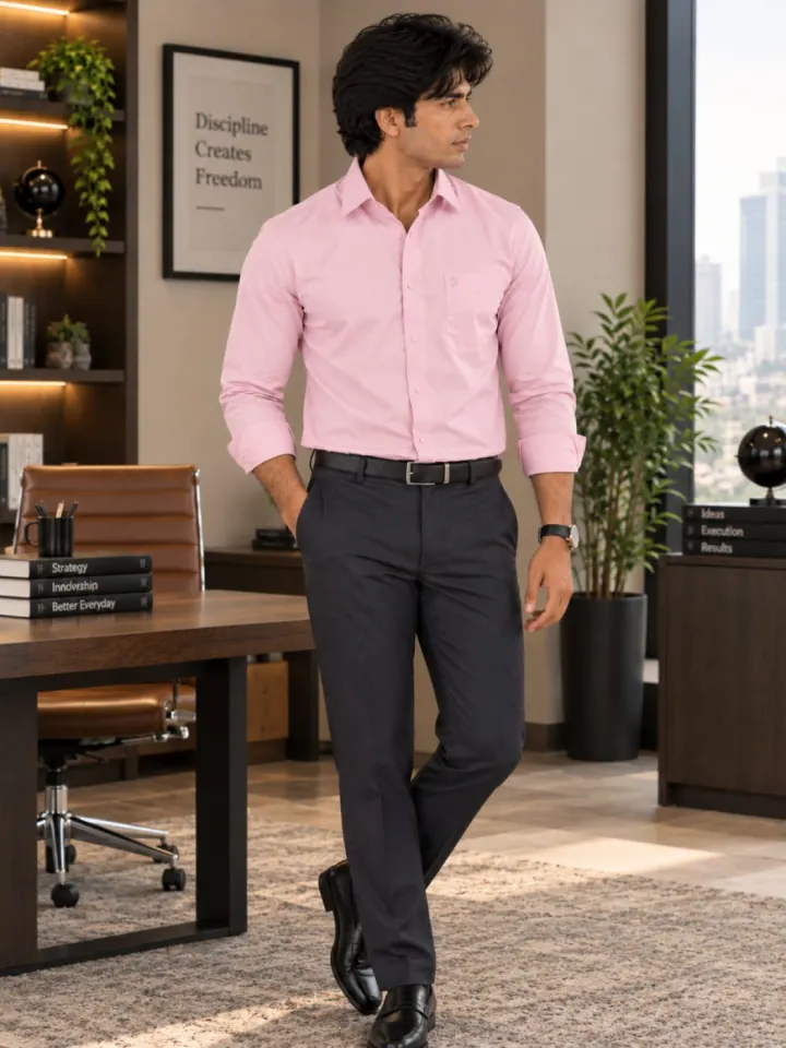 Bemount Bemount Soft Blush Pink Poplin Shirt in Soft Blush Pink, full body view