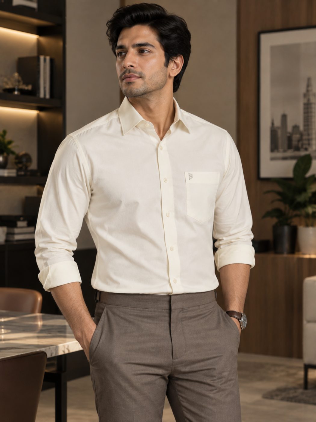 Bemount Bemount Soft Ivory Cotton Poplin Shirt in Soft Ivory, front view