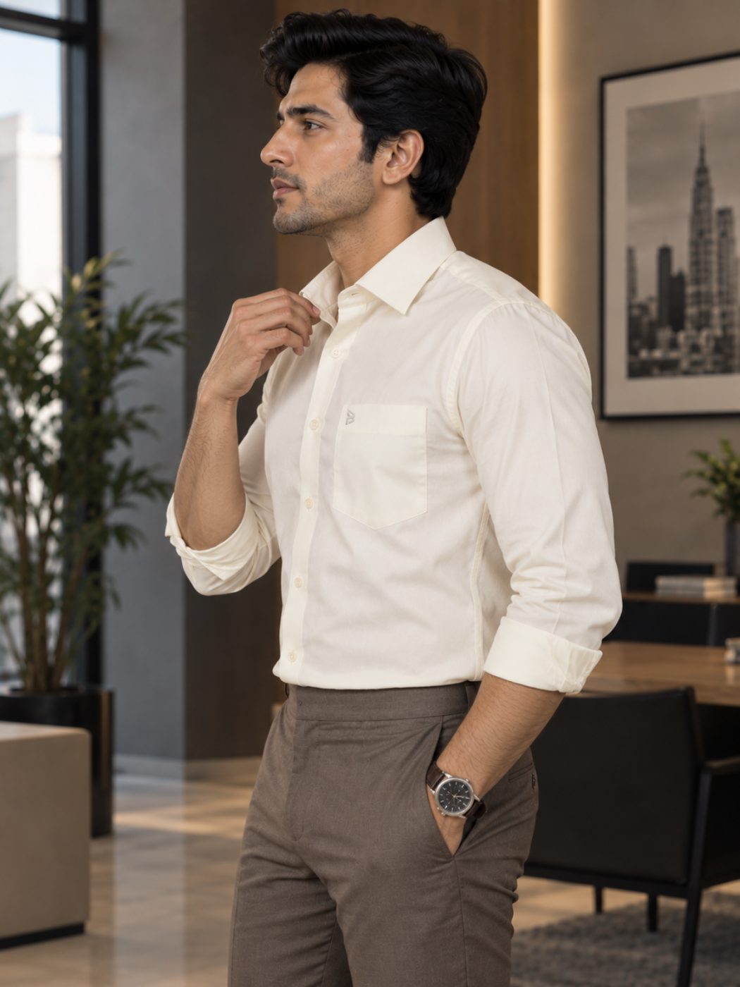 Bemount Bemount Soft Ivory Cotton Poplin Shirt in Soft Ivory, side view