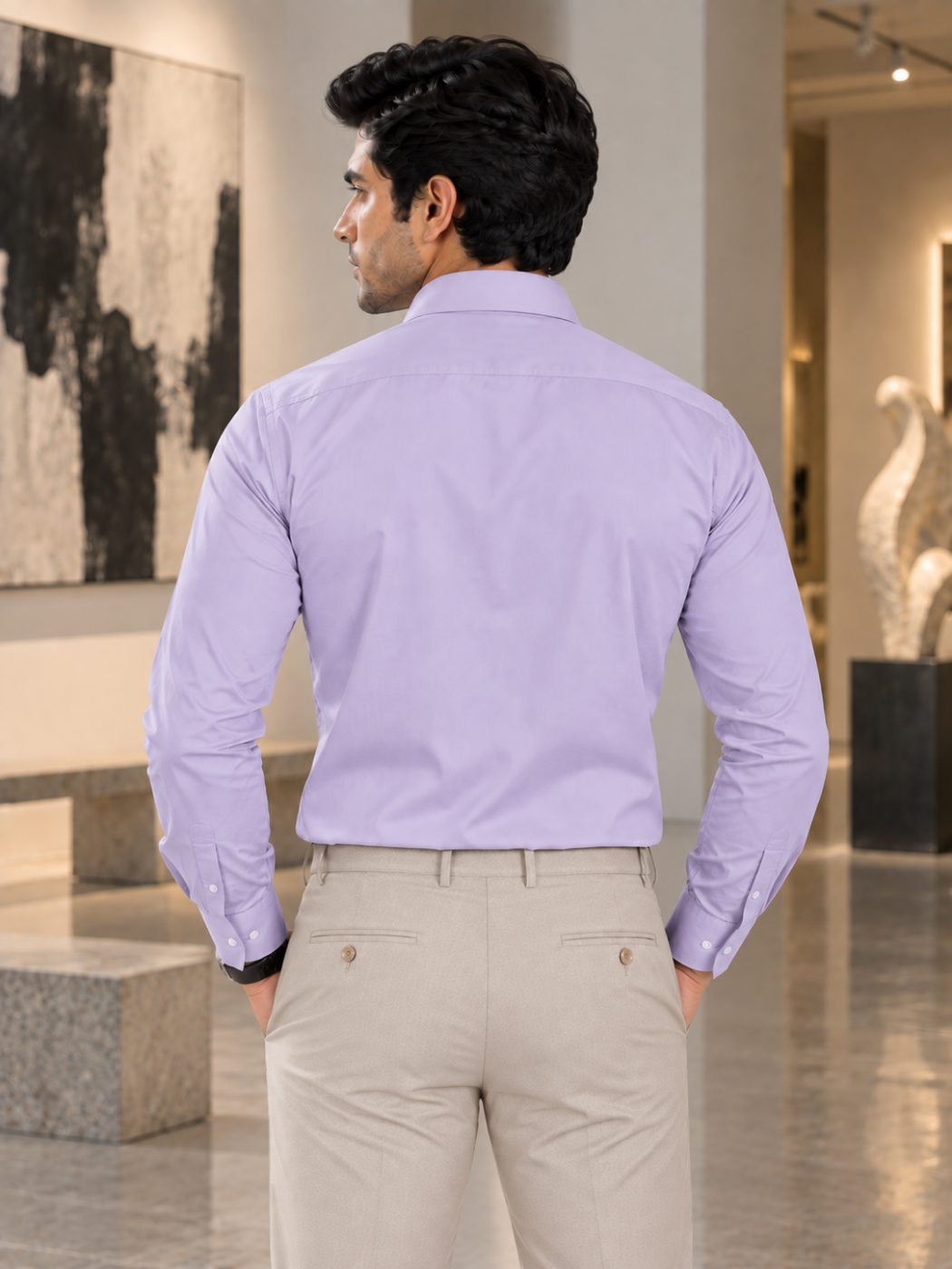 Bemount Bemount Soft Lavender Poplin Shirt in Soft Lavender, back view