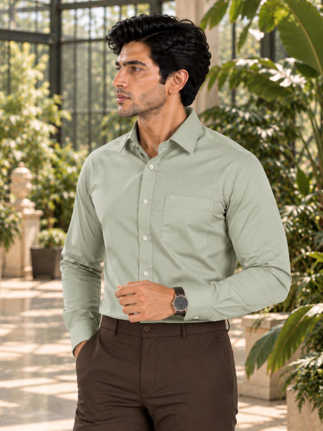 Bemount Bemount Soft Sage Green Poplin Shirt in Soft Sage Green, front view