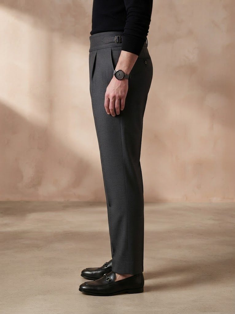 Elegant Charcoal Gurkha Trouser, side view